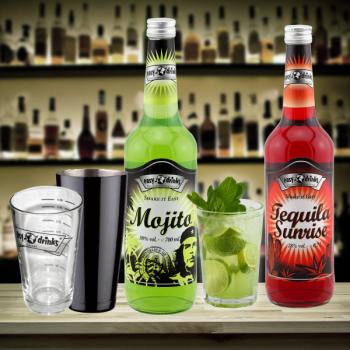Cocktail Set No. 14 - Shaker, Gläser, Mojito + Tequila Sunrise