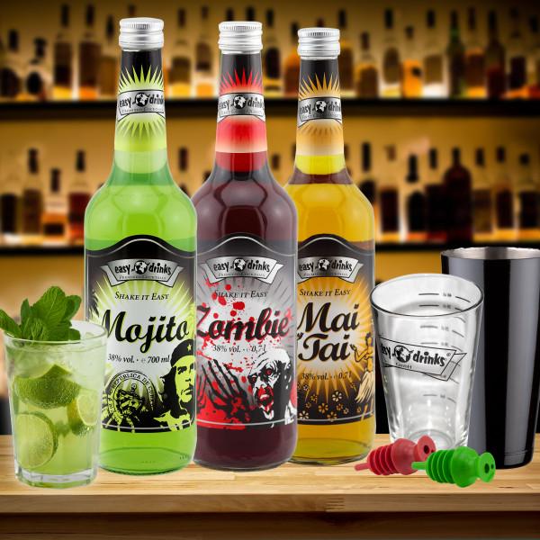 Cocktail Set No. 16 - Shaker, Ausgiesser, Mai Tai, Mojito & Zombie